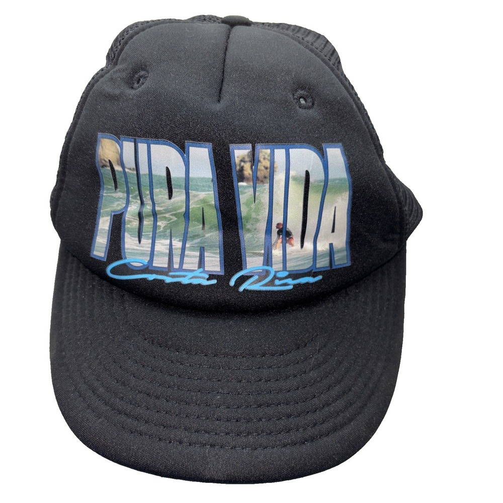 Pura Vida Costa Rica Trucker Hat Black Mesh Snapback Graphic Cap